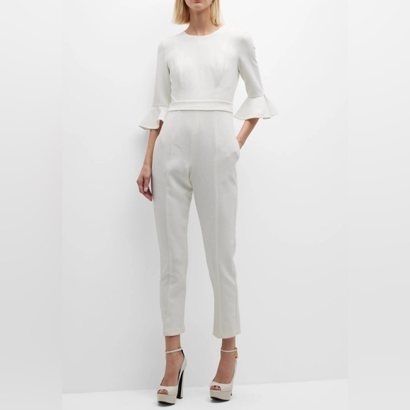 Black Halo Brooklyn 3/4-Bell-Sleeve Jumpsuit size 12 White Porcelain ** READ - Picture 1 of 11
